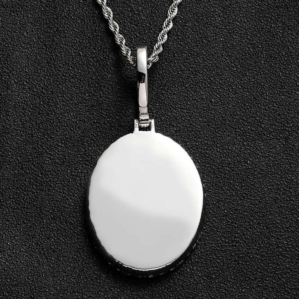 Luxury designer new products can carry photos. Hip hop style, gold plated, ice encrusted VVS Moissanite. Oval frame pendant necklace free shipping