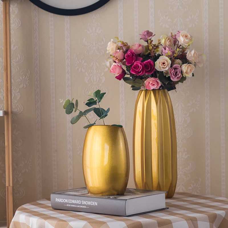 Luxury Europe Gold-plated Ceramic Vase Home Decor Creative Design Porcelain Decorative Flower Vase For Wedding Decoration C251124