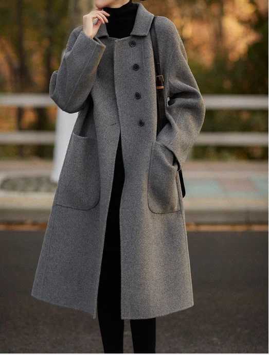 Big Size Stylish Medium-Length Woolen Jacket For Women 2025 Autumn Winter New Korean Version Loose-Fit Fashion Overcoat J251124