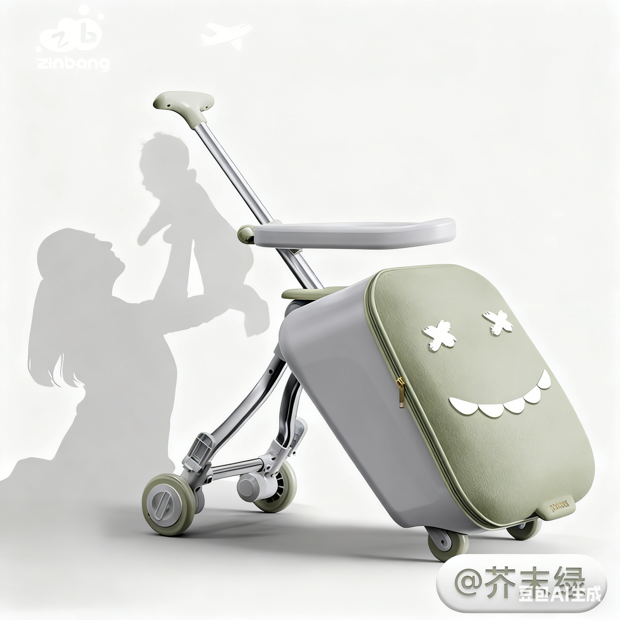 A designer's luxurious hand-held children's cycling suitcase. A cute children's suitcase