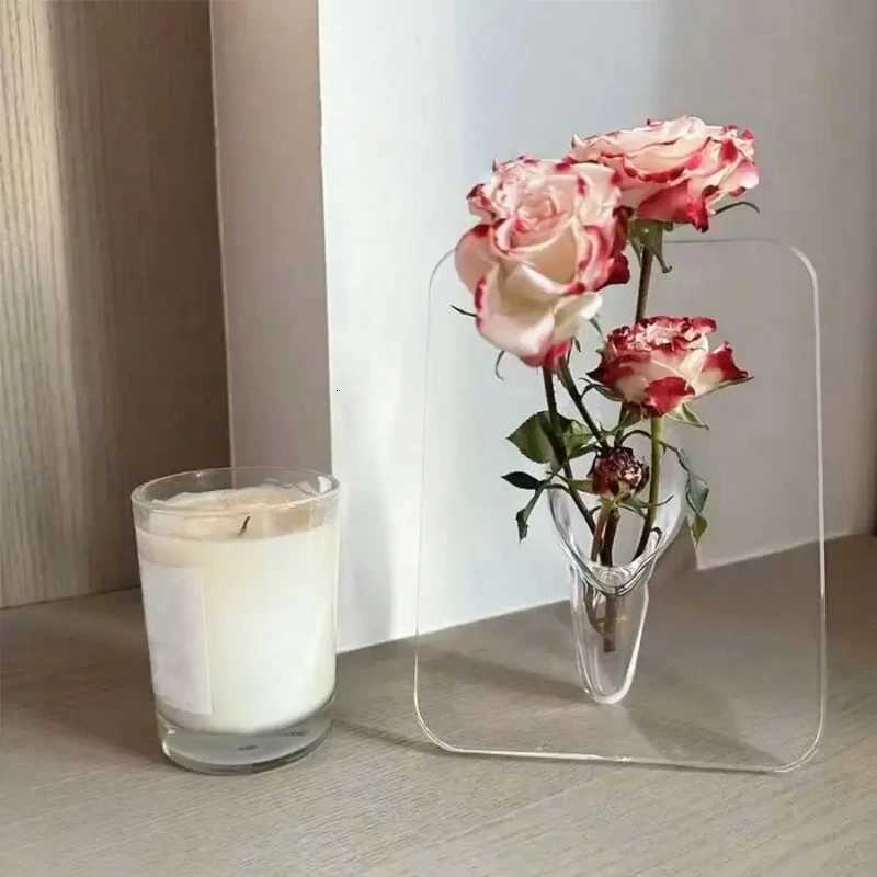 Photo Frame Square Vase Ins Style Light Luxury and High-end Feel Office Desk Decoration Living Room Hydroponic FlowerArrangement C251124