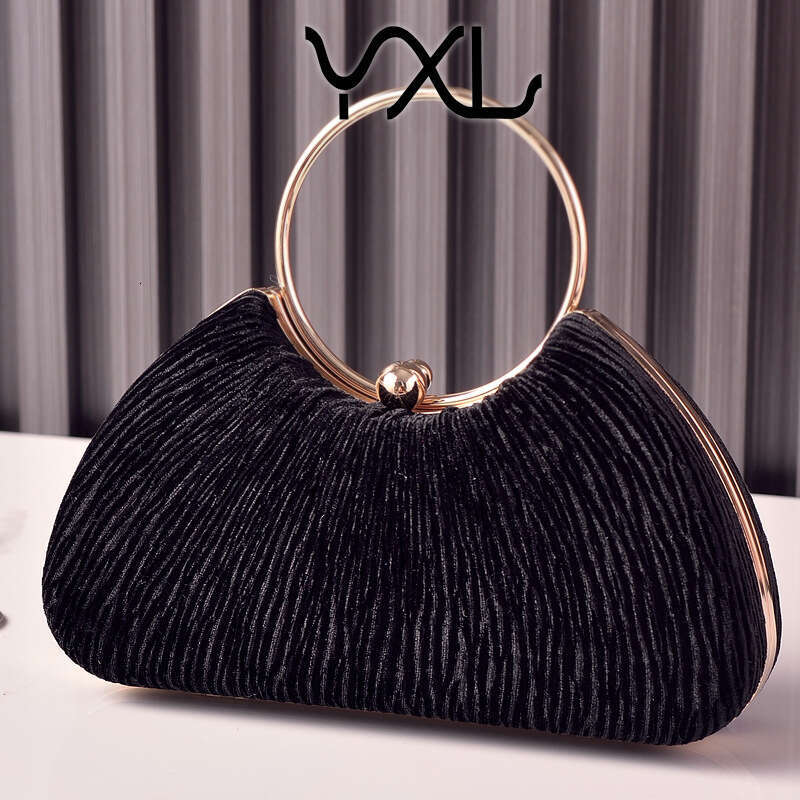 Dinner Bag New Velvet Party Metal Ring Handheld Wrinkled Silver Banquet Dress Chain Women S Bag KQ