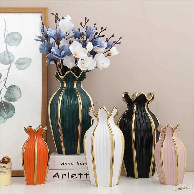Simple Nordic ceramic vase modern electroplating ornaments creative light luxury handicraft living room flower arrangement home C251124