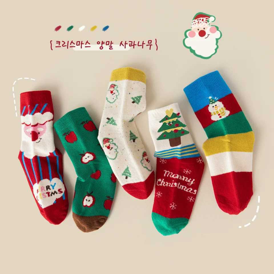 5Pair/Lot Baby Christmas Socks for Newborns Infant Short Socks Kids Socks Comfortable Christmas Stockings Autumn Winter Socks G251124