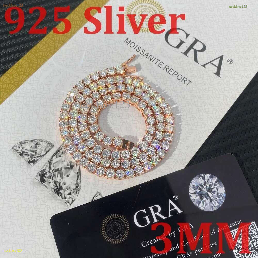 Hot Sale Hip Hop Iced Out Jewelry Fashion Dia Necklace S Sier 2MM 3MM 4MM 5MM Vvs Moissanite Tennis Chain