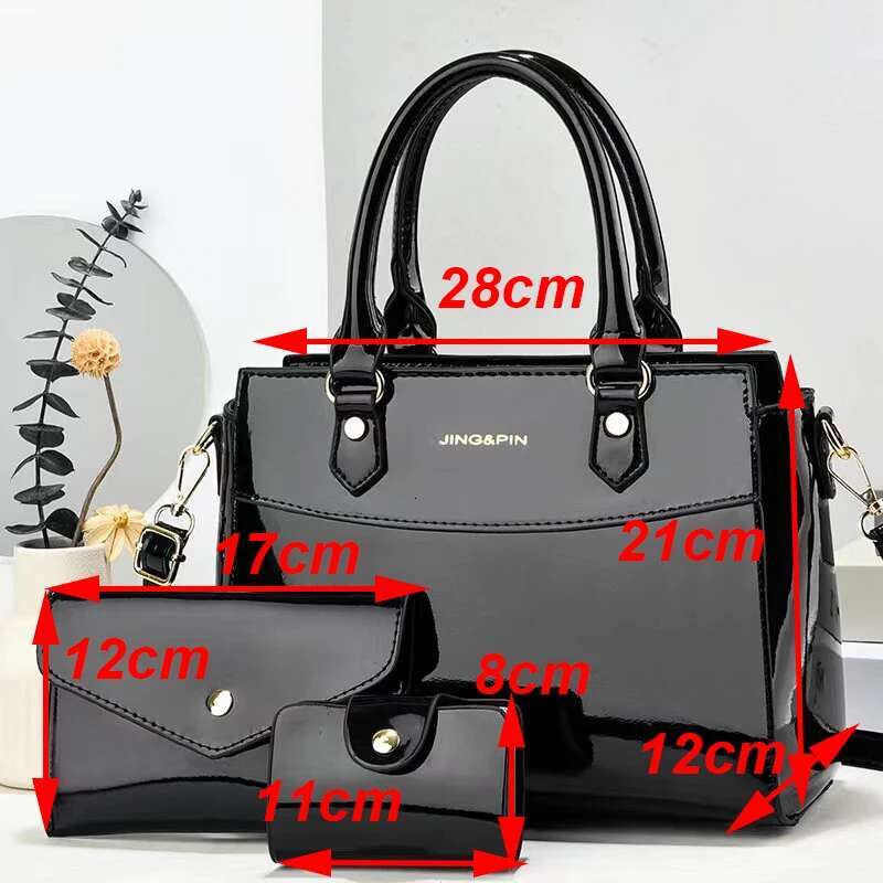 New 3-piece/set Fashionable Shiny Leather Women's Crossbody Bag Wallet Shoulder Bag Travel Shopping Designer Handbag