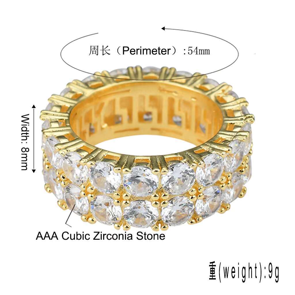 Hip Hop 2 Rows CZ 14K Gold Plated Diamond Rings Couple Set Round Cut Iced Out Cubic Zirconia Stone Luxury Wedding Rings for Men
