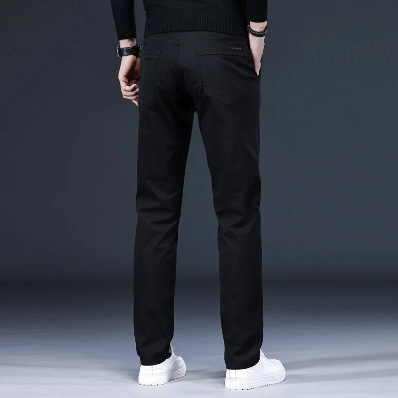 97% pure cotton mens casual pants black khaki gray business slim fit straight elastic fashionable casual pants 250422