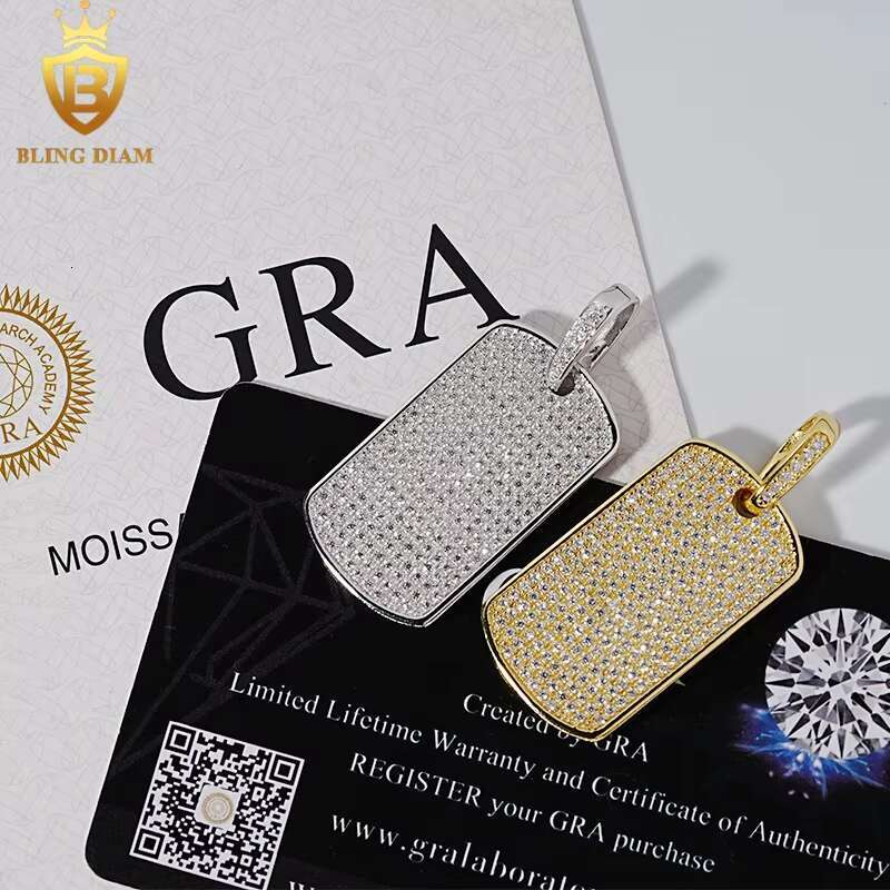 Wholesale Price Rectangle Pendants Hip Hop Fine Jewelry Moissanite Iced Out 925 Silver Charm Pendant