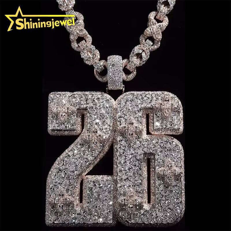 Fancy Cut Hip-Hop Men's Sterling Sier VVS Moissanite Inlaid Numbered Iced Pendant