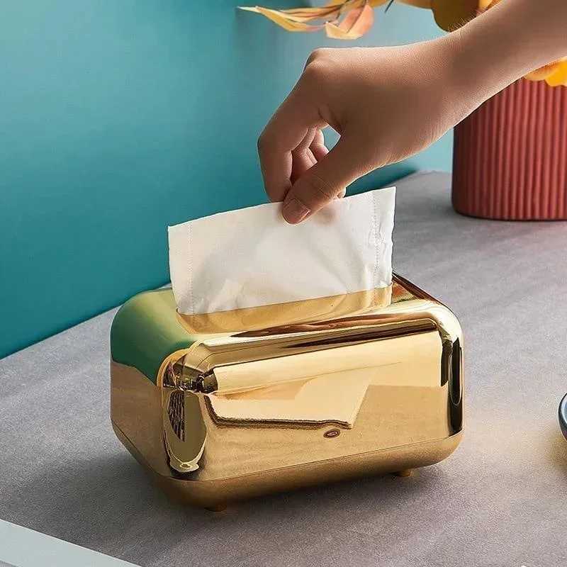 Golden Tissue Boxes Storage Napkin Holder Kitchen Tissue Box Paper Case Organizer Ornament Craft Desktop Tissue Holder HomeM251124