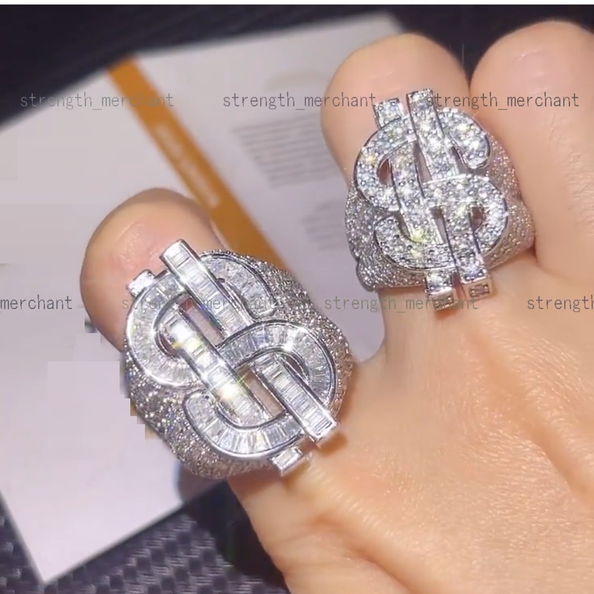 Hip Hop Iced Out Bling Men Jewelry 5A Cubic Zirconia Cz Dollar Sign Ring Size 8 9 10 11