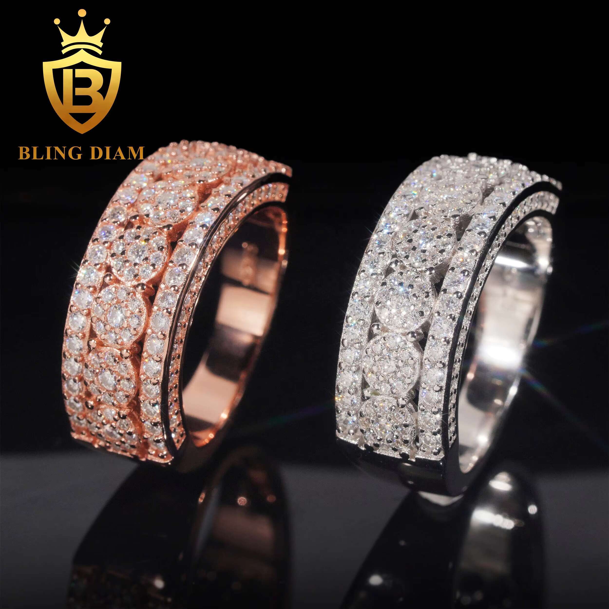 Fine Jewelry Luxury 925 Sterling Silver Rings Vvs Moissanite Hip Hop Custom Iced Out Ring