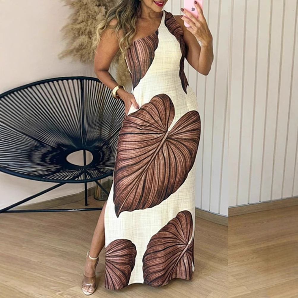 2025 summer new printed fashionable temperament sleeveless womens clothing sexy slim fit dress for women