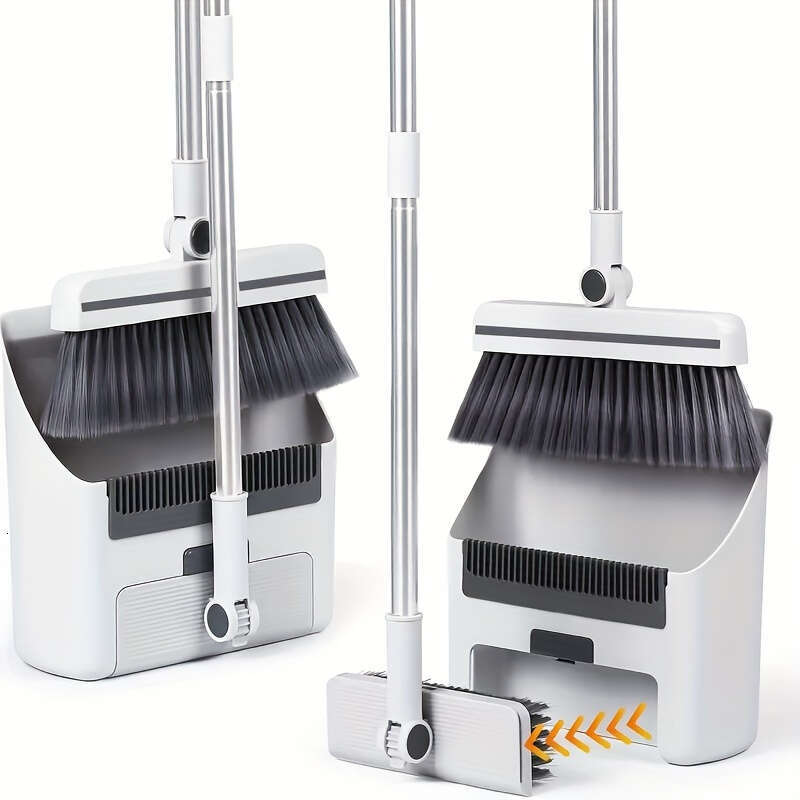 3-in-1 Ergonomic Long Handle Floor Kit High-Efficiency Broom, Dustpan & Brush Set for Home, Office, School, Dorms - Durable, Easy-to-Clean Household C