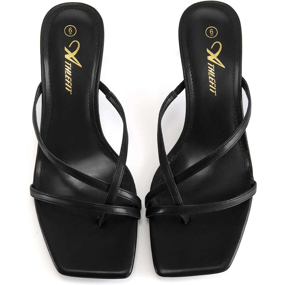 Women's Strappy Kitten Flip Flops Square Open Toe Low Heels Fashion Party Dress Thong Heeled Sandals