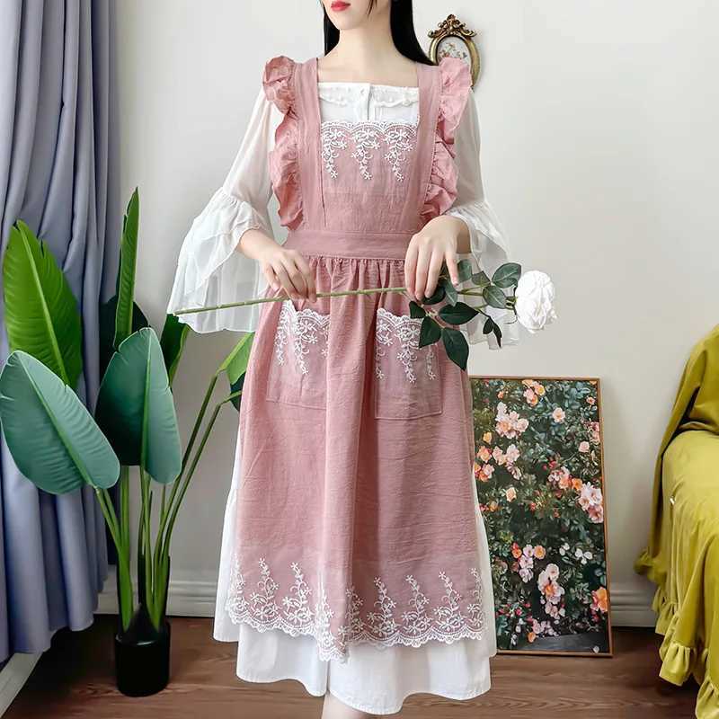 Female Women Apron Cotton Linen Aprons Dress Garden Cafe Kitchen Cooking Florist Palace Style Vintage Fashion Dress Aproning C251124