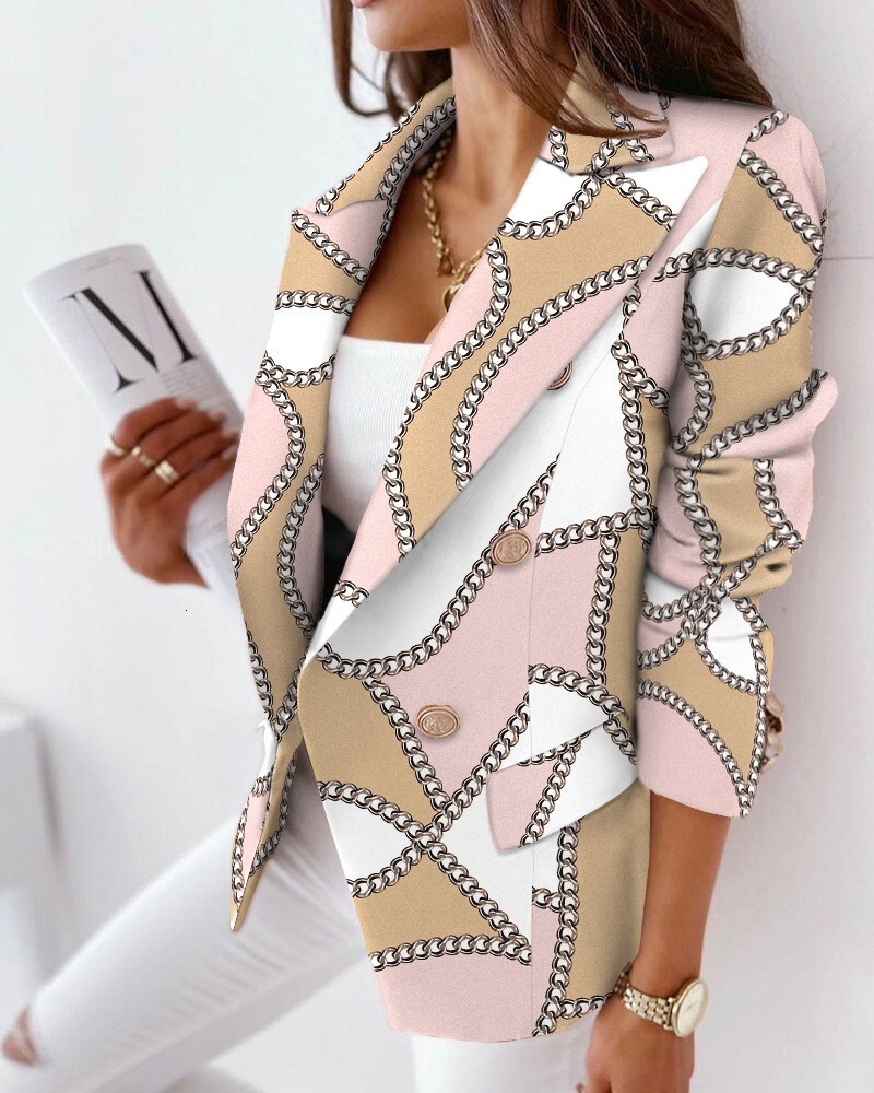 2021 new autumn winter long sleeved double breasted printed suit jacket