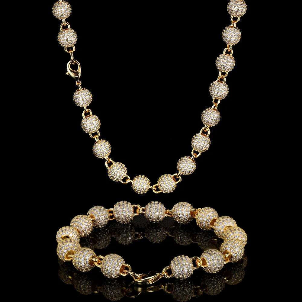 Luxury designer 8mm Hip Hop Beadball Necklace Bracelet Ice Out VVS Moissanite Women Men's Necklace Bracelet with FREE shipping