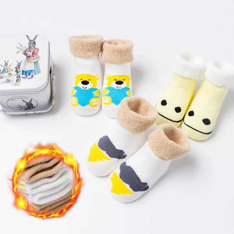 3 Pairs Baby Toddler Footwear SOCKS Warm Thicken Winter Autumn Bear Smiling Pattern Soft Cozy Indoor Home SOCKS G251124
