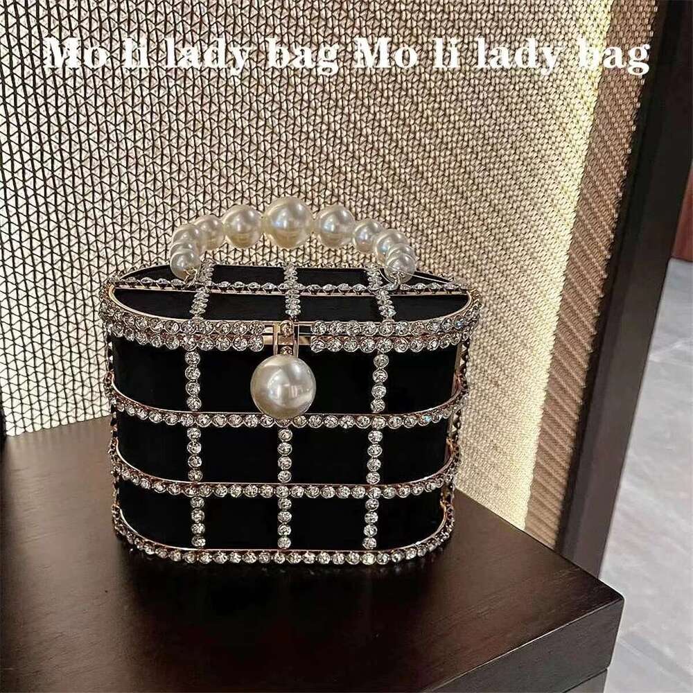 Designer Bag 2025 Crystal Shiny Dia Metal Cage Pearl Beaded Women Handbag Elegant Evening Wedding Party Clutch Purse Crossbody Bag Luxury Bag