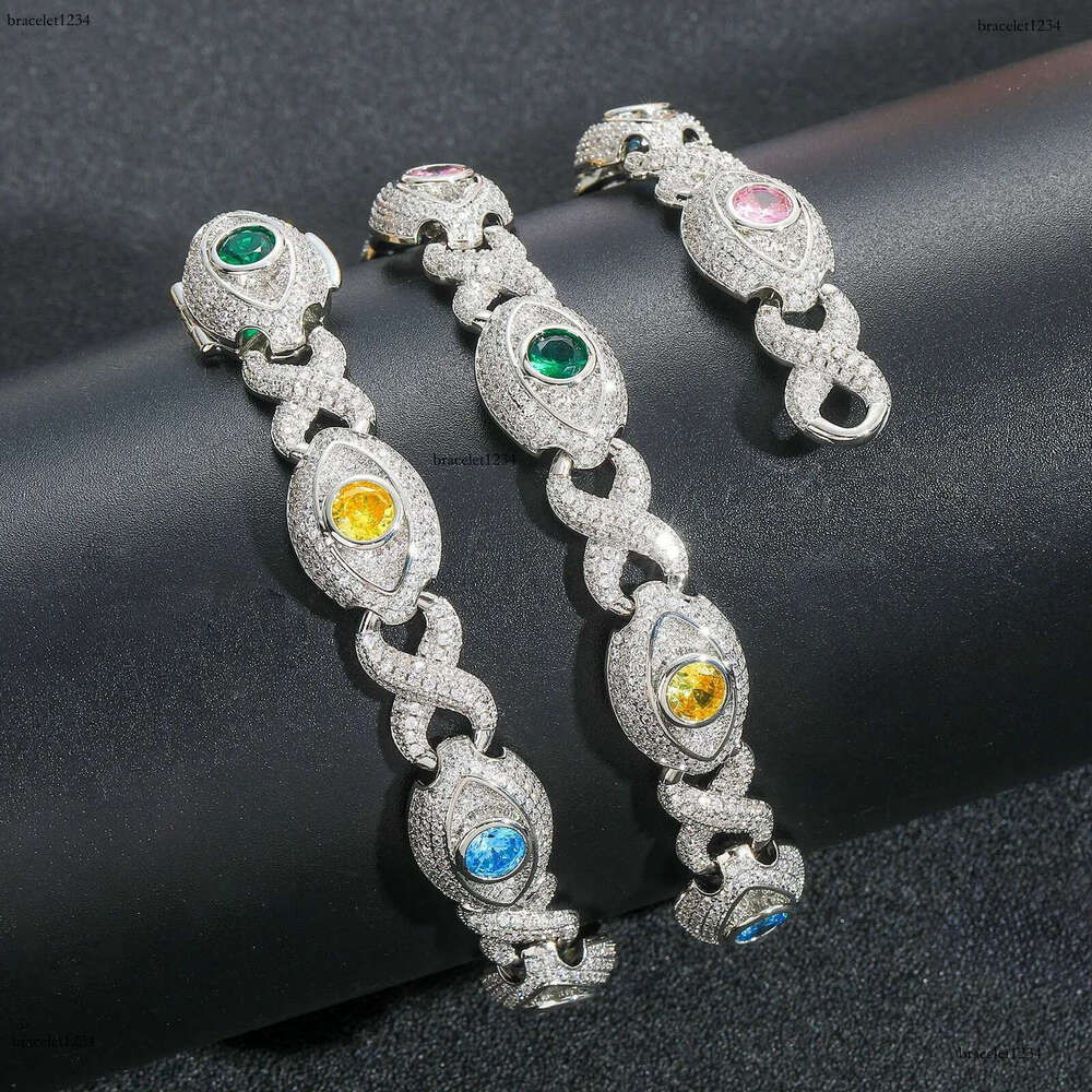 Luxury designer Hip Hop Colored Eyes Cuban Chain Ice Out VVS Moissanite Necklace Bracelet Men Women FREE shipping
