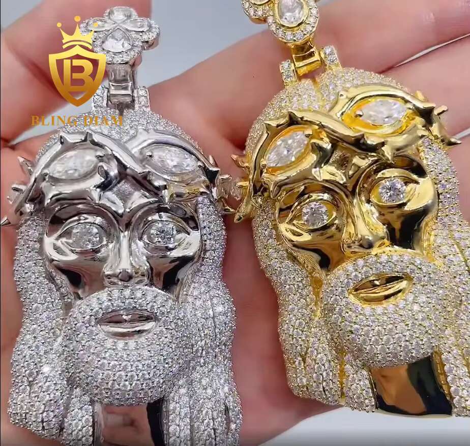 Fashion Hip Hop Pendant D VVS Moissanite Iced Out 3.29inch Jesus Head 925 Sterling Silver Moissanite Pendant