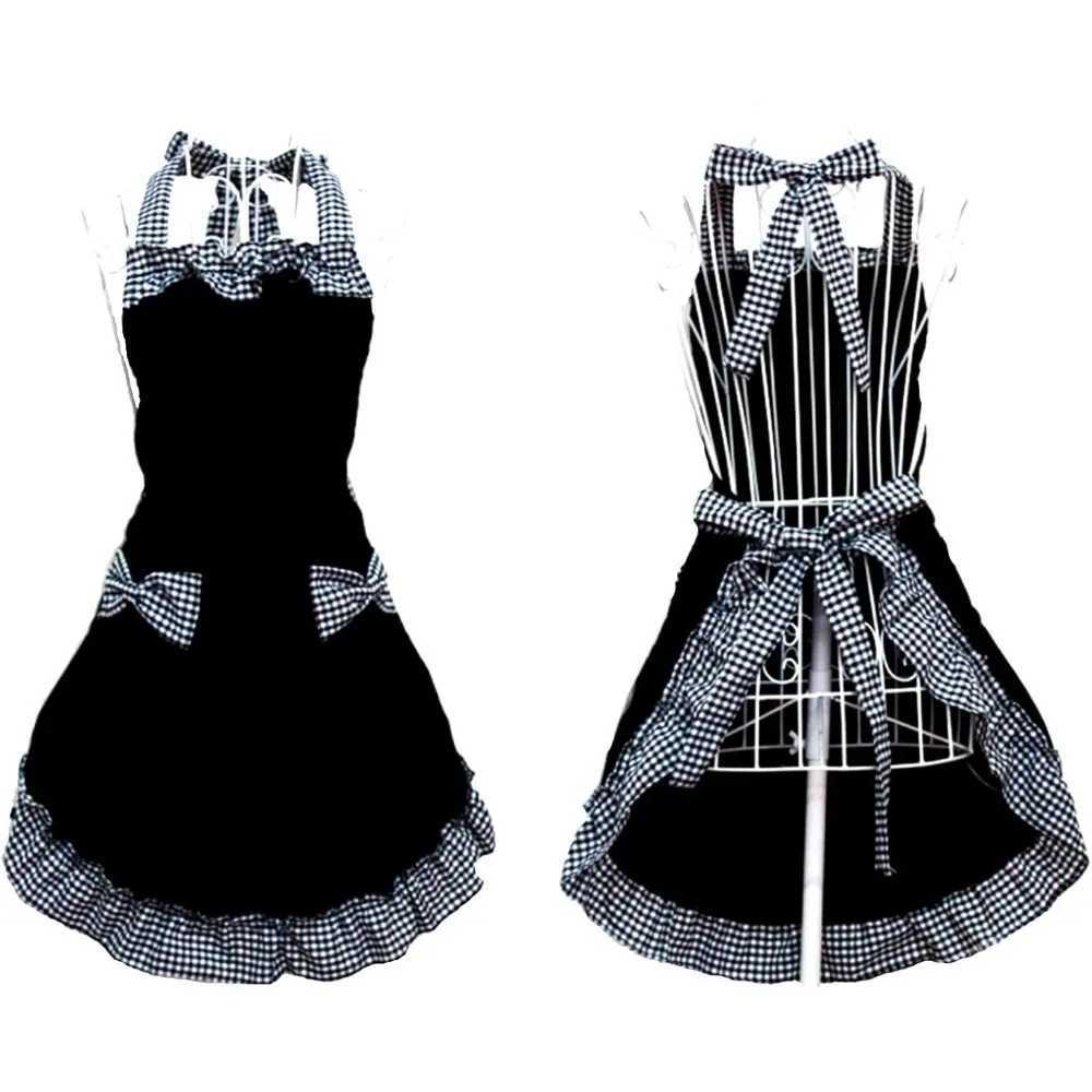 Cute Retro Lovely Vintage Ladies Kitchen Flirty Vintage Aprons for Women Girls with Pockets for Mothers Day Gift Black C251124