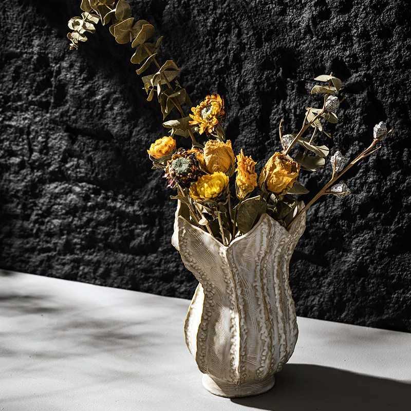 CAPIRON Nordic Ceramic 5 Petal Vase Chic Wabi-sabi Home Decoration Accessories Living Room Modern Art Dried Flower Bookshelf C251124