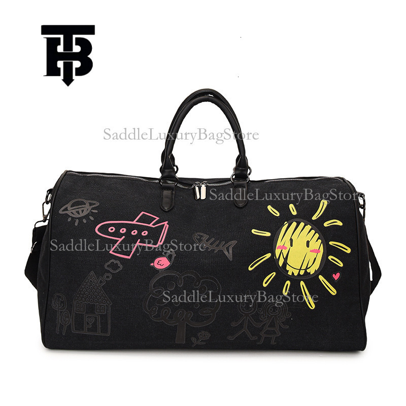 TB BHULAMTE Designer Luxury Colorful Graffiti Outdoor Travel Bag Fashion Large Capacity Shoulder Bag Cute Cartoon Fitness Yoga Bag Hand In Hand Bag