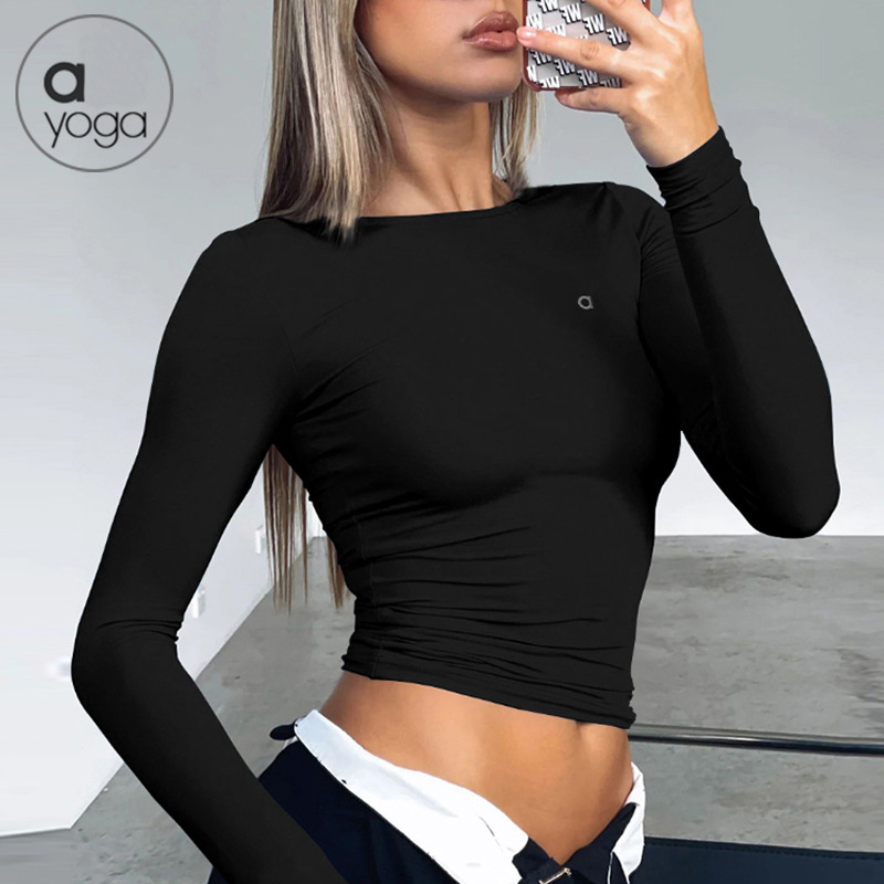 Yoga casual close-fitting long sleeve T-shirt solid color comfortable pullover ladies casual sports top fitness yoga pilates sports fashion design women long sleeve