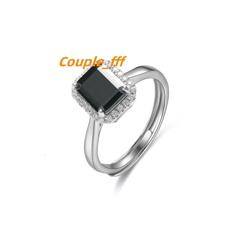 YSYH 925 Silver Gold Plated Square Cut Moissanite Ring 3ct Big Size Black Moissanite Ring for Women