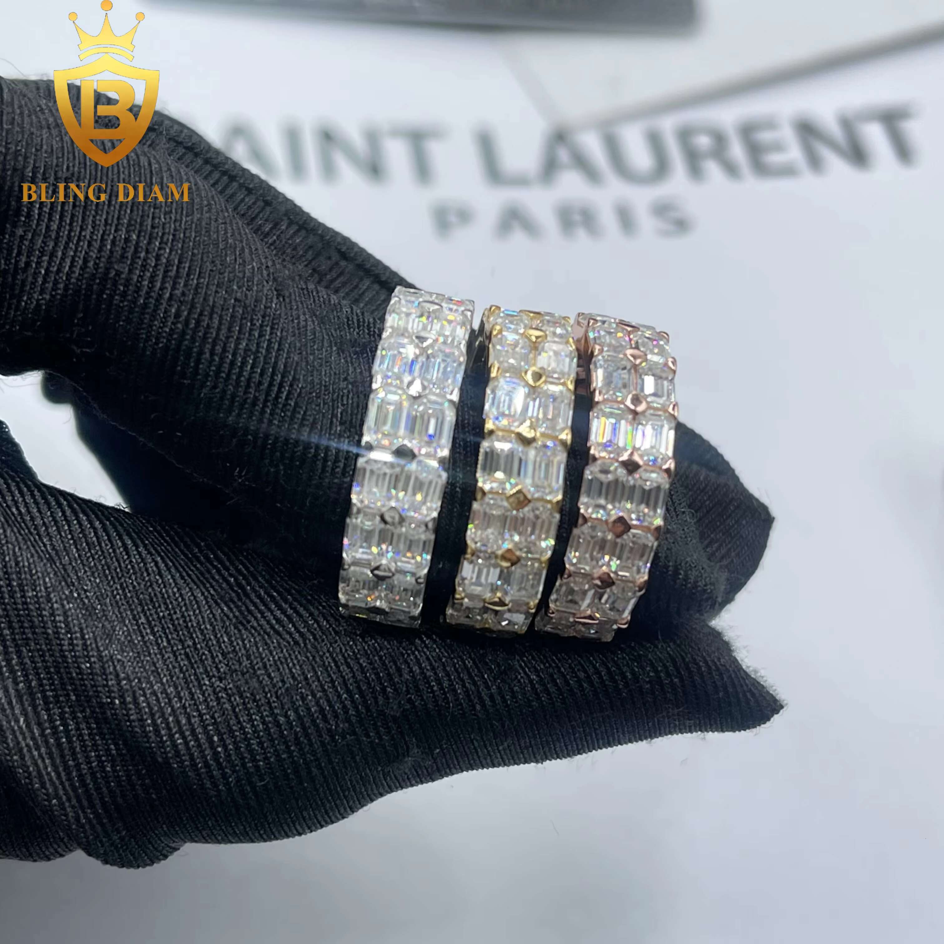 Ready to Ship Fashion Jewelry VVS Moissanite Fully Diamond 18K Gold Plating Mens Rings 925 Solid Silver