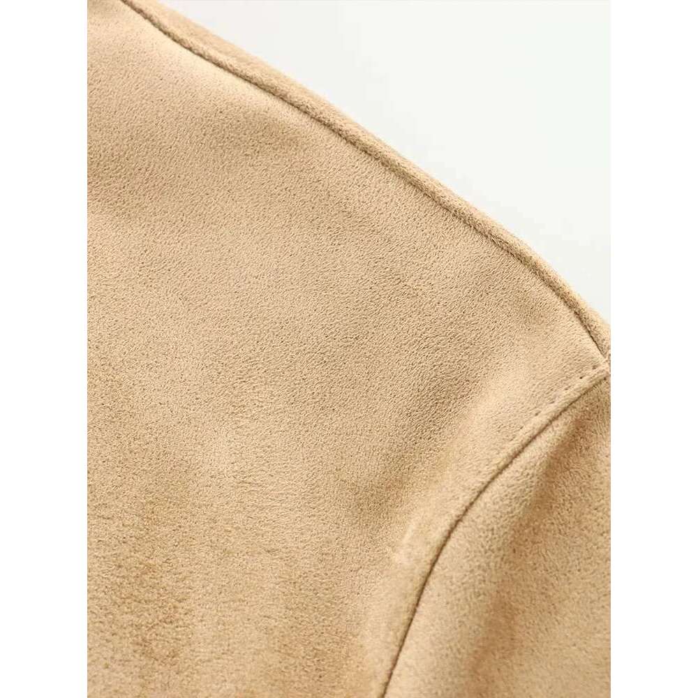 Designer Clothes Autumn New Women's Wear High-Quality Texture Fashionable All-Match Half-High Collar Long-Sleeved Suede Jacket