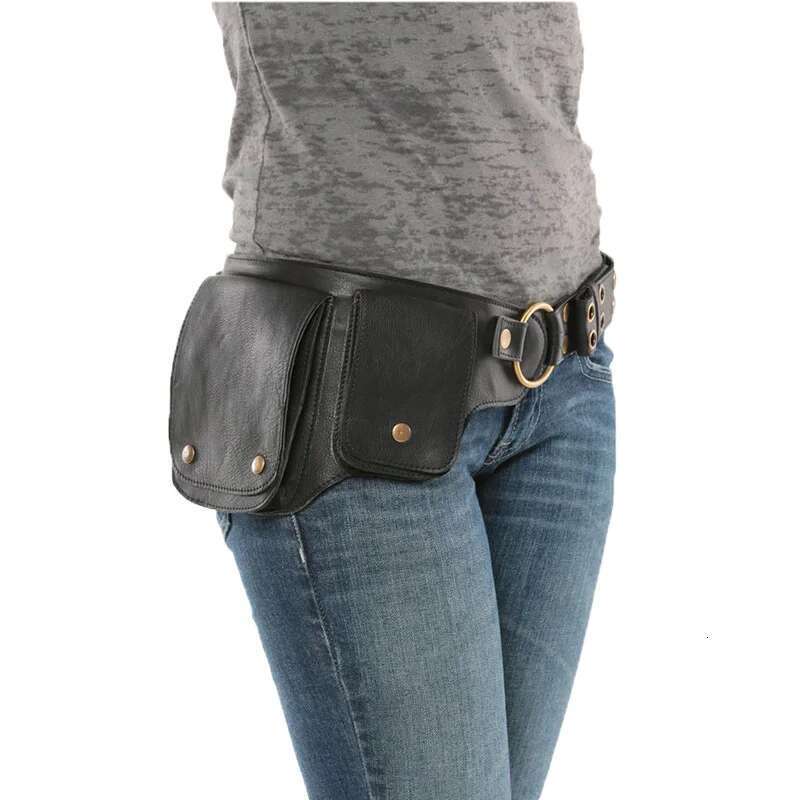 Designer Bag Women's Medieval Punk Waist Steampunk Pu Leather Motorcycle Style Hip Belt Bag Retro Outdoor Sports Adjustable Fanny Pack