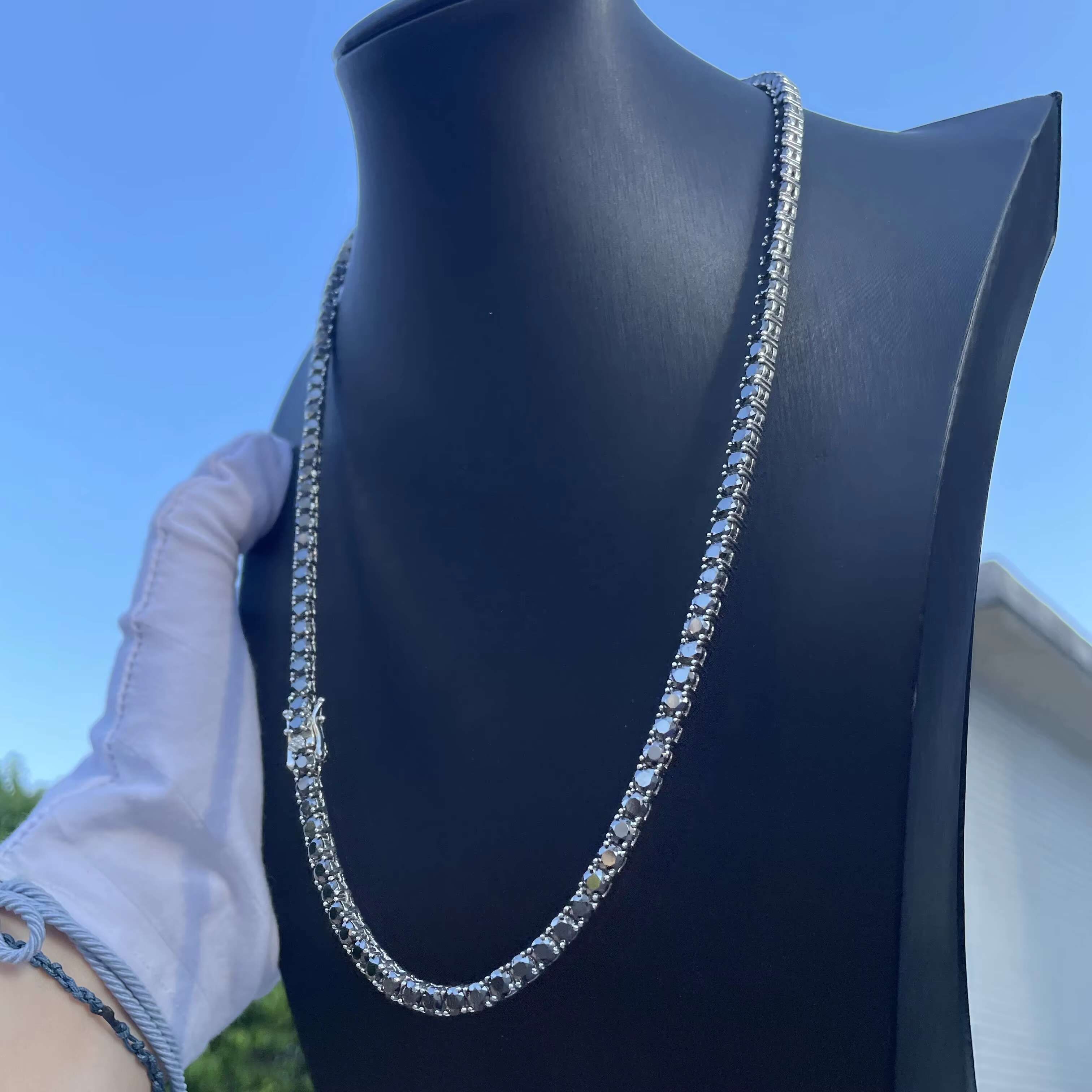 Fashion Chain Sterling Silver S925 Black VVS Moissanite Full Size Tennis Chain Iced Out Hip Hopchain