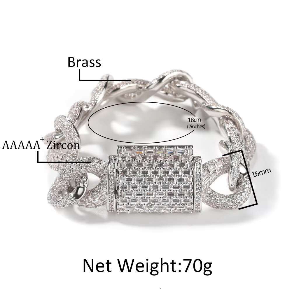 16 MM Iced Out Infinity Necklaces for Men AAA CZ Baguette Cz Prong Setting Cuban Link Chain Choker Hip Hop Jewelry for Gift