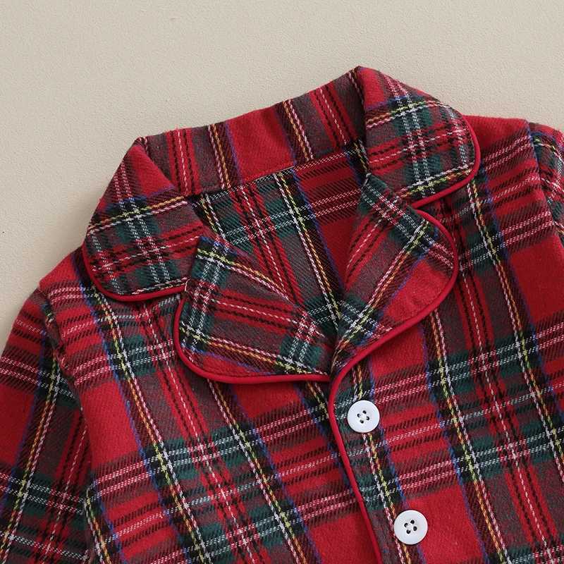 Clothing Sets Kids Christmas Red 2pcs Pajamas Set Plaid Button up Long Sleeve Shirt+Elastic Pants Loungewear Comfor Sleepwear Outfits R250424