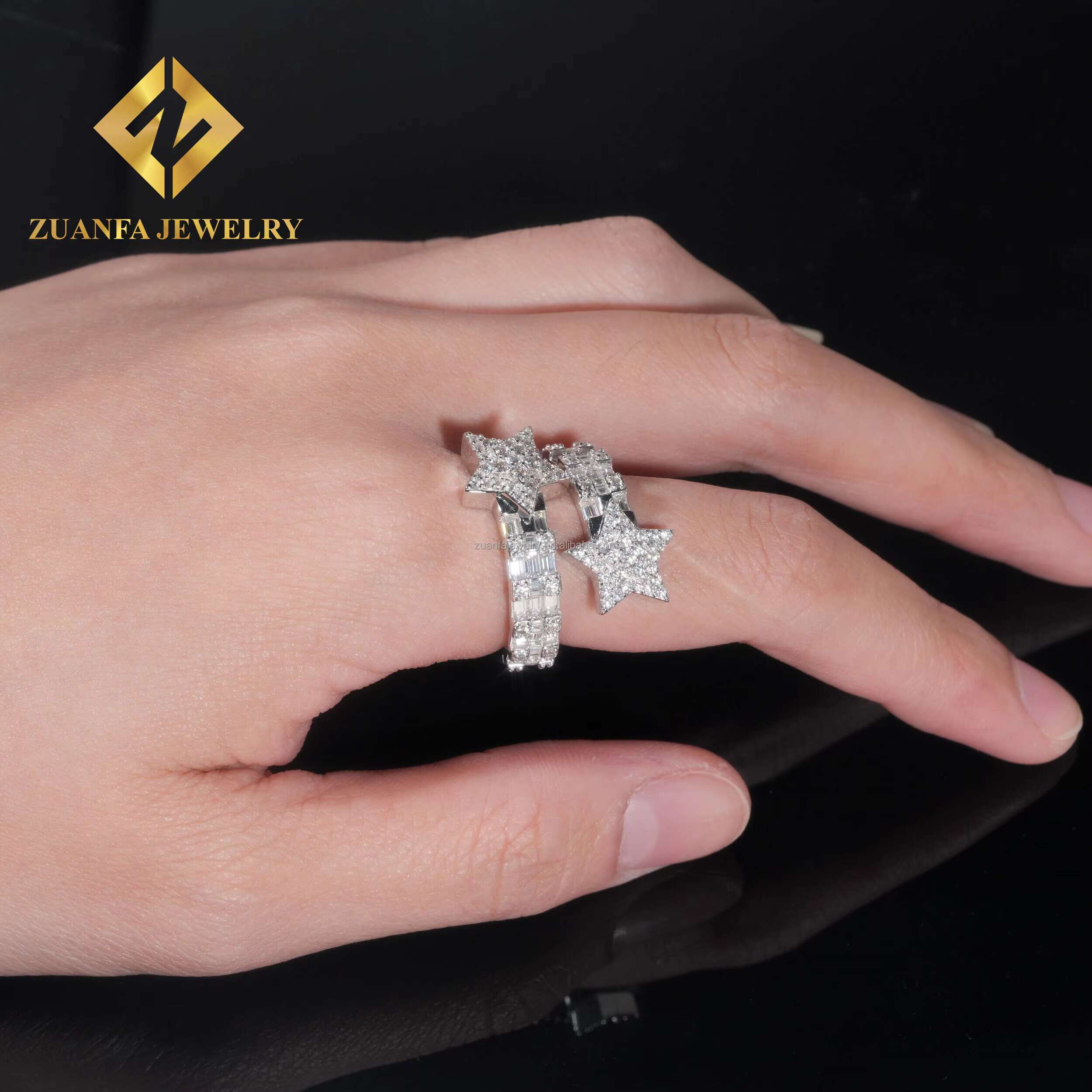 Drop Shipping Elegant Style Female Style Hip Hop Luxury Rapper Iced Out Jewelry VVS1 Moissanite Diamond Star Shape Hip Hop Ring