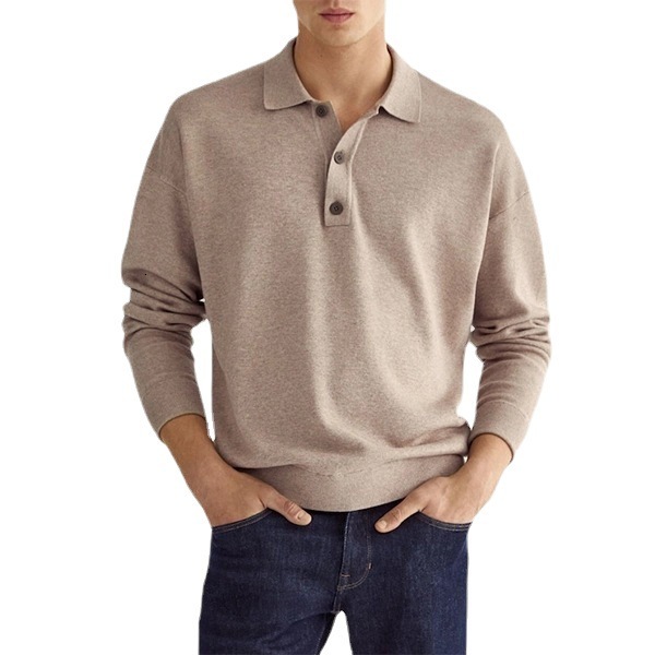 2022 autumn long sleeve V-neck button mens casual top polo