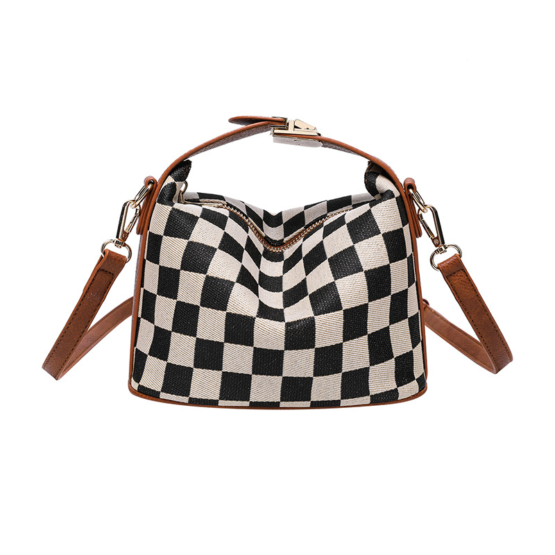 checkerboard lunch box bag with niche design, simple retro handbag, single shoulder crossbody small square bag