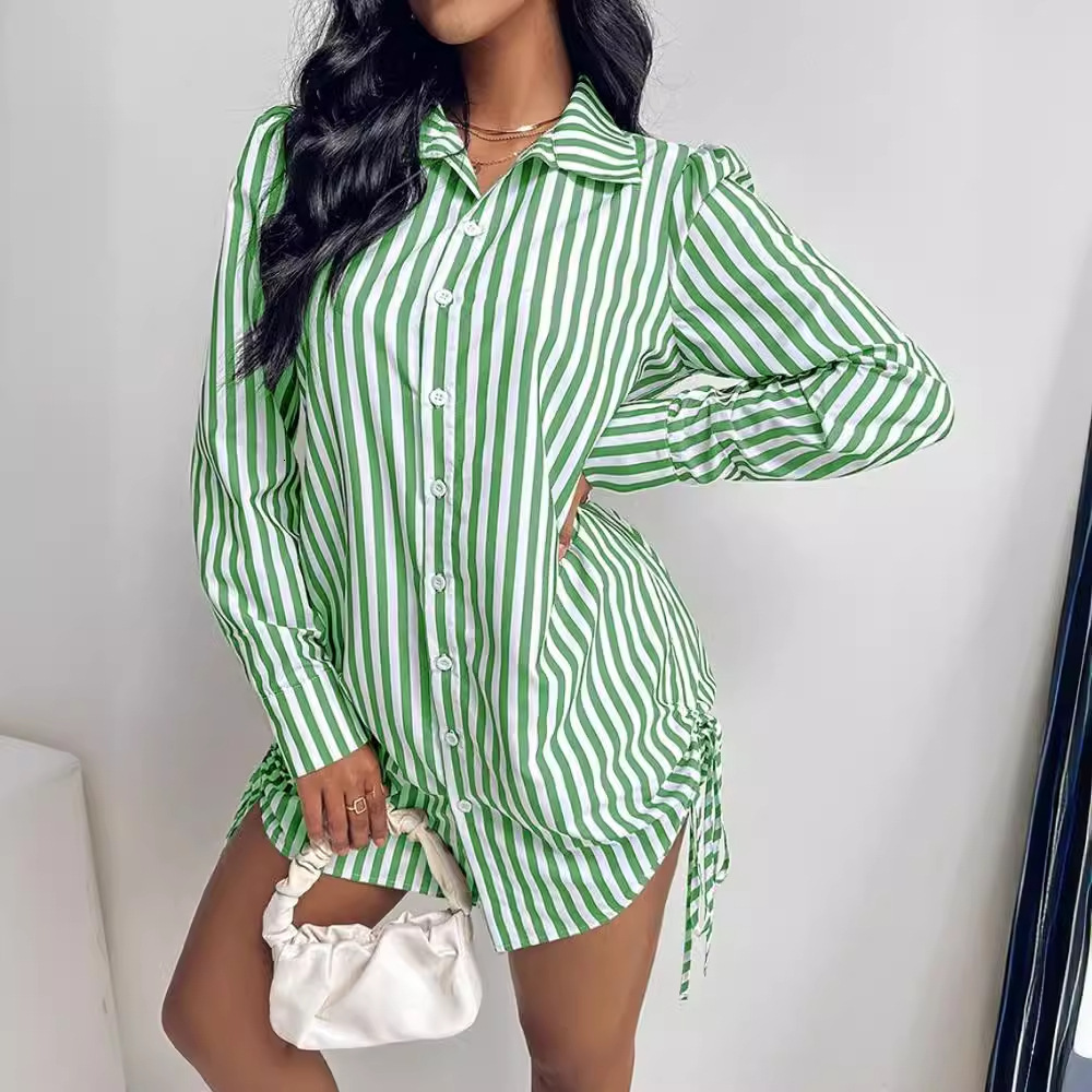 2024 Autumn Fashion Sexy Two Sided Drawstring Shirt Dress for Women
