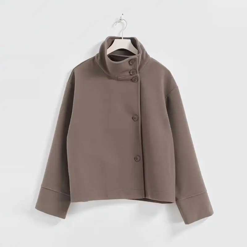 Autumn Winter Woolen Blended Solid Jacket High Collar Full Sleeve Coat Vintage Commuter Outwears 2025 Lady Casual Streetwears J251124