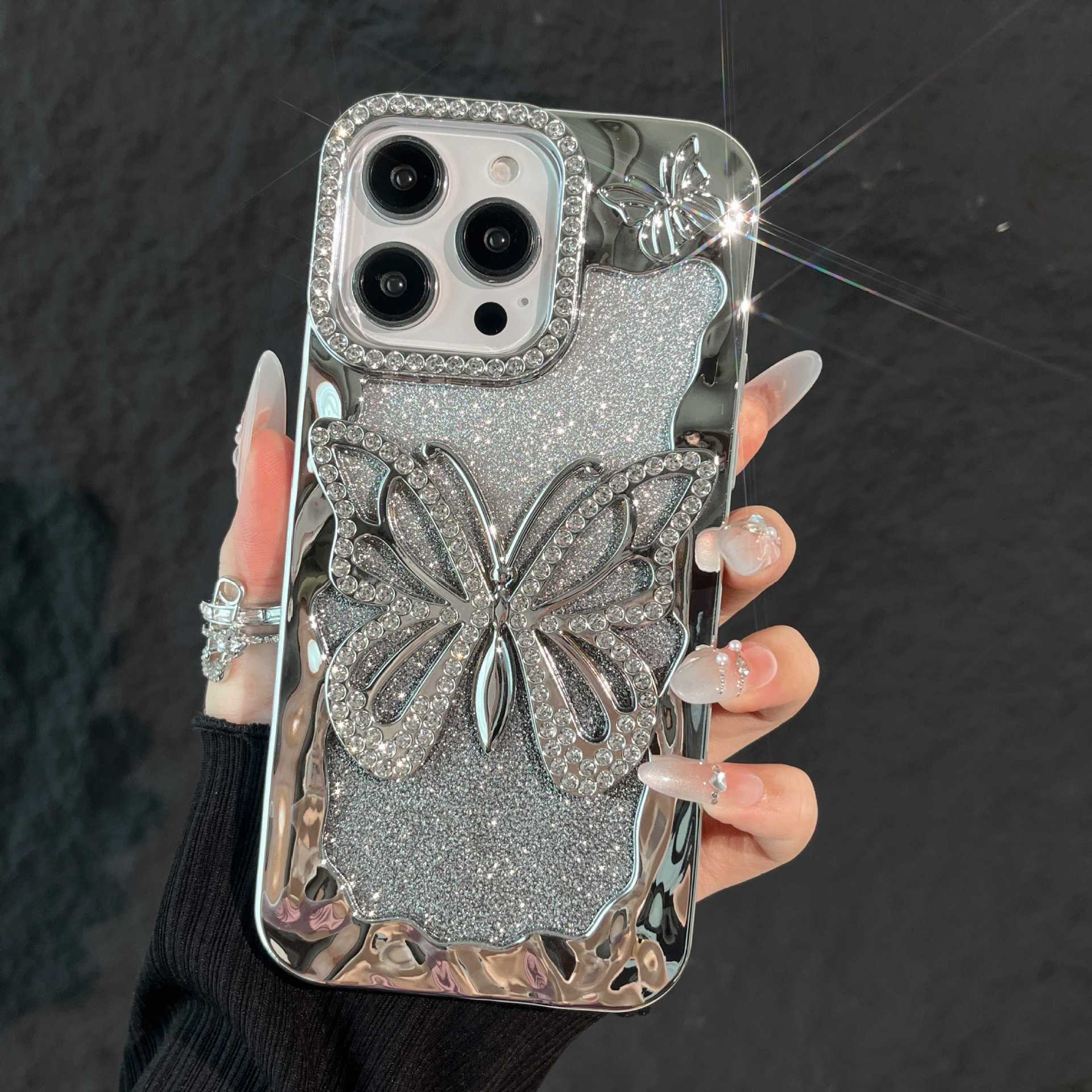 Gradient Glitter Hollow Large Butterfly Phone Case Compatible with iPhone 17 Pro Max New Soft Electroplated Case iPhone 16/15