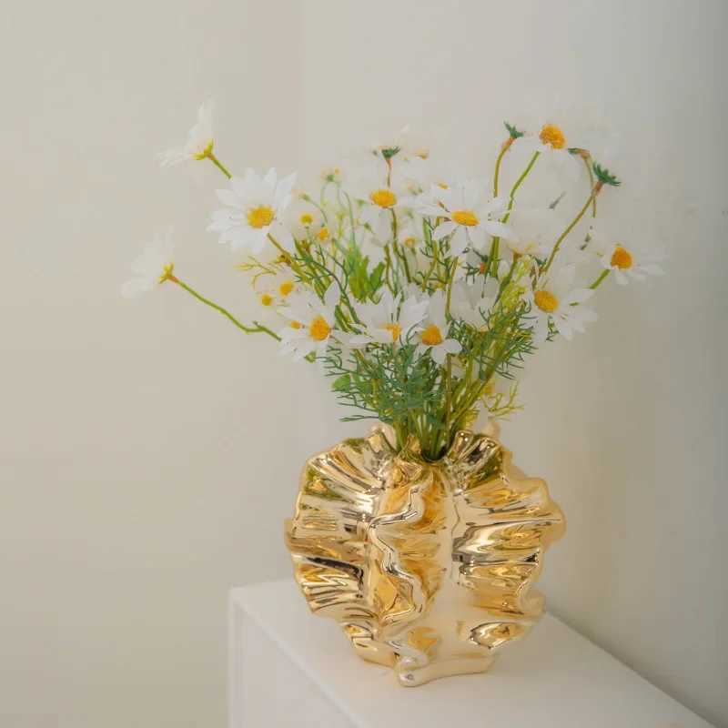 European Style Electroplated Ceramic Vase Light Luxury Gold Hydroponic Dry Flower Planter Home Decoration Ornament Handicraft C251124