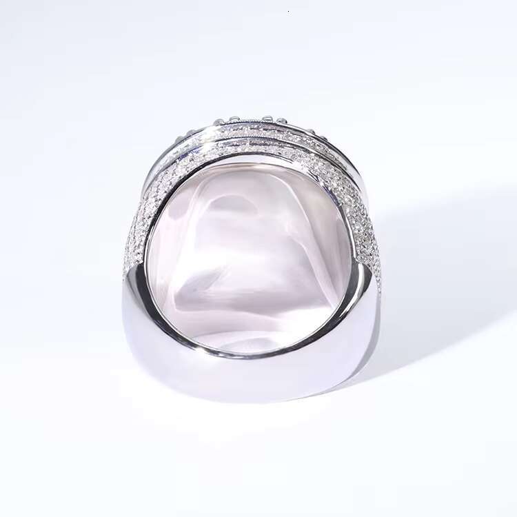 Custom Handmade 18k White Gold Plated S925 Silver Iced Out Bling Moissanite Diamond Cuban Ring Form Men Hip Hop Rings