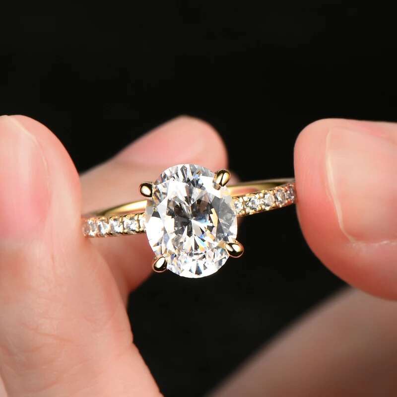 Anziw Classic Engagement Wedding Ring for Women S925 Silver Oval Cut 10x8mm 5A Cubic Zirconia Finger Ring Big Lab Diamond Band