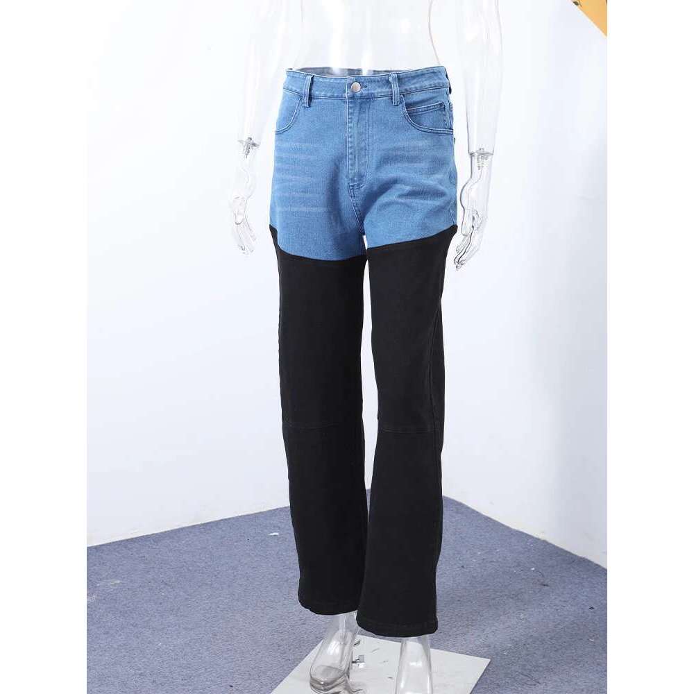 Fashion Y2k Patchwork Jeans For Women High Waist Zippers Button Pocket Straight Denim Pants 2025 Spring Summer Trousers Street