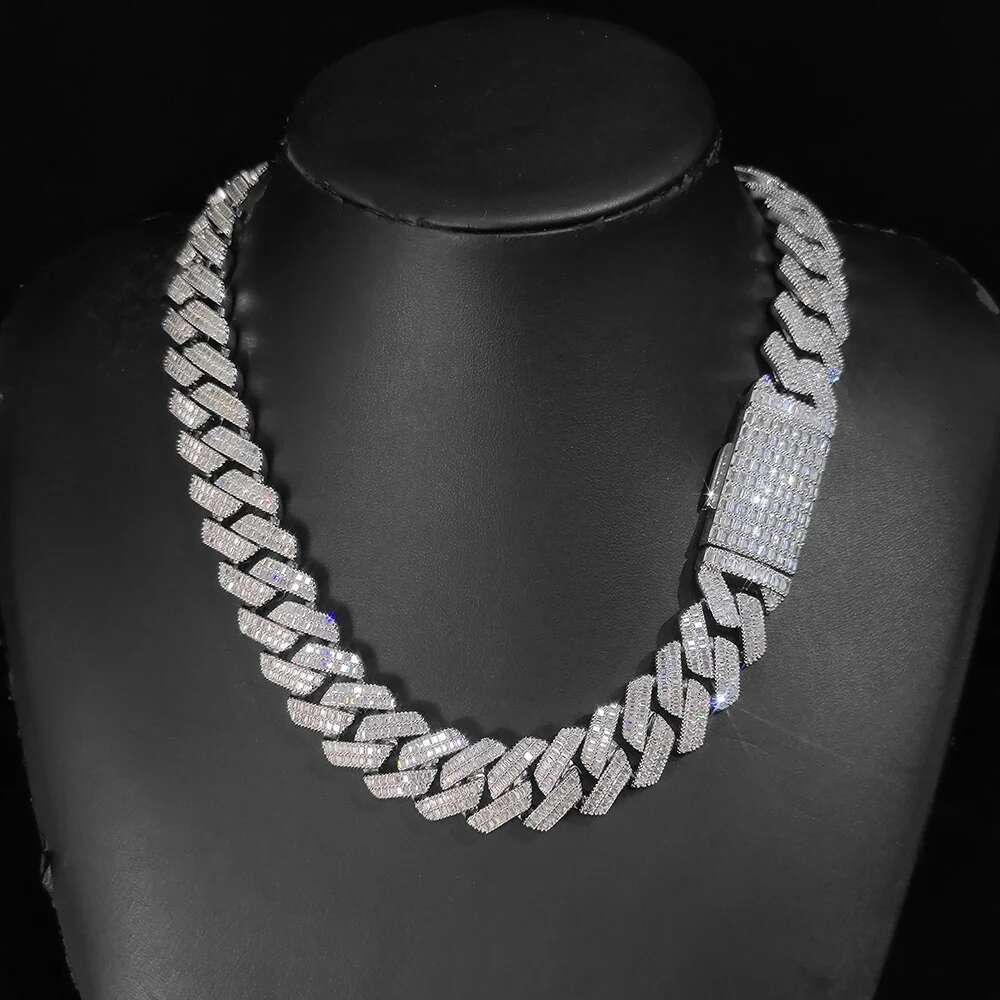 20mm 2 Rows Rectangle CZ Iced Out Miami Cuban Link Chain Bling 5A Zircon Stone Hip Hop Jewelry Necklace For Men Gift