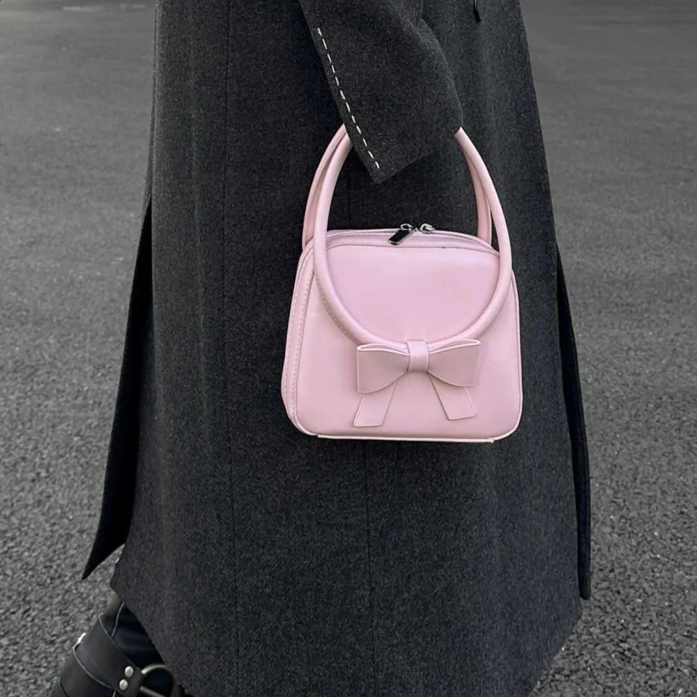Womens Handbag Trend Sweet Fashion Bow Small Square Bag Versatile Solid Color Single Shoulder Cross Bag 250418